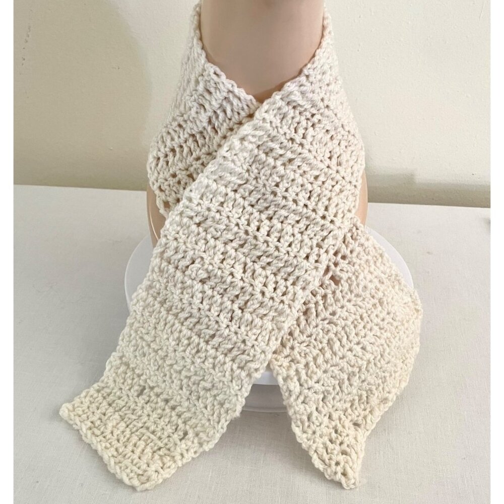 Quirky Handmade Cream Crocheted Scarf 34" Long Acrylic Warm Accessory Kids Teens
